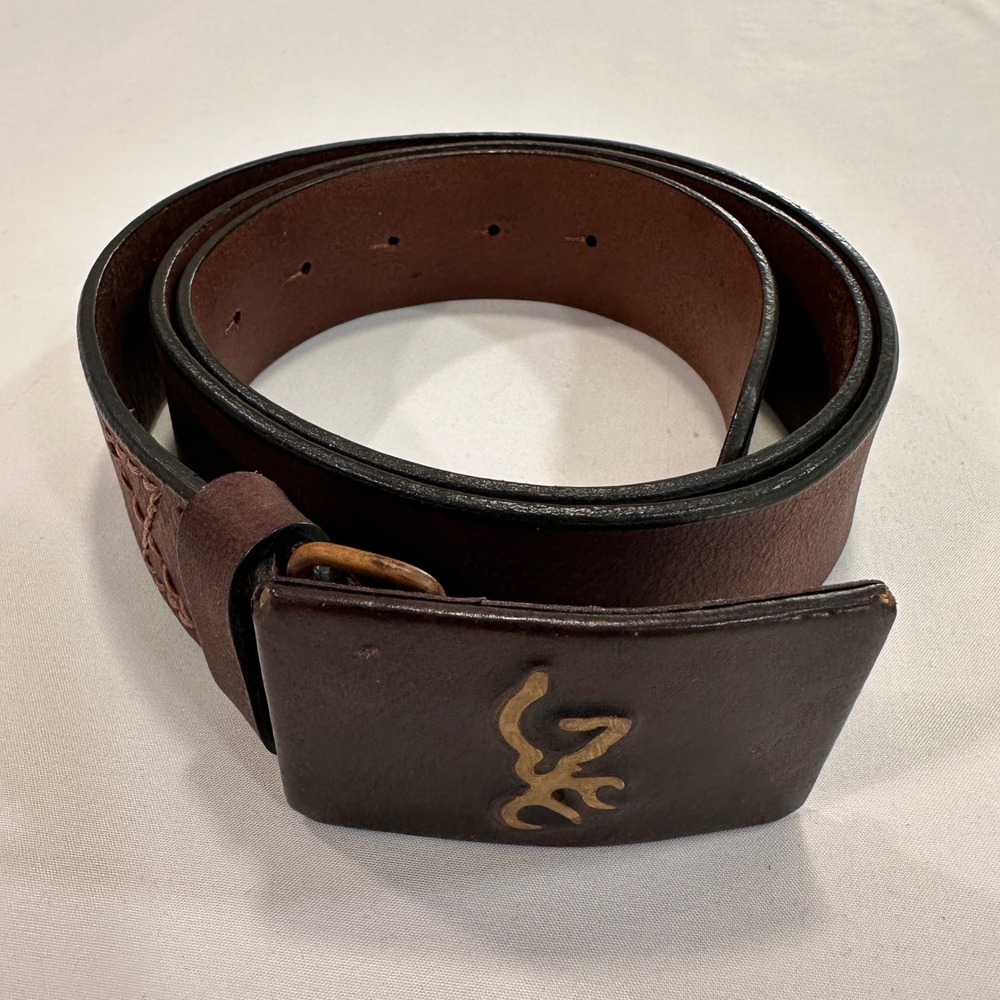 Browning Buckmark Leather Belt Mens 40 Brown Brass Logo Buckle‎ | Rugged Western